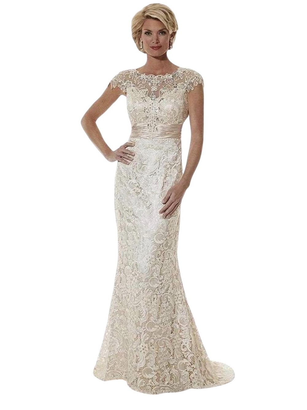 Serena London Champagne Bejeweled Lace Seqin Wedding Gown size 12